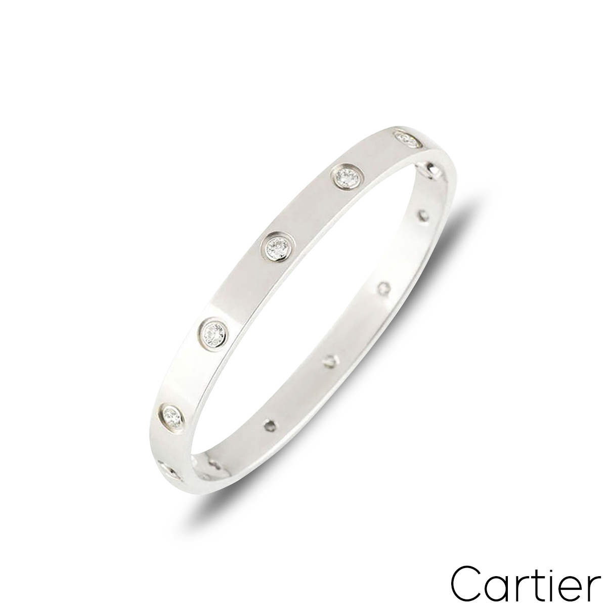 Cartier White Gold Full Diamond Love Bracelet Size 17 B6040717